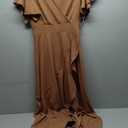 Formal Dresses for Women,Gowns Evening Party Cocktail Dress,Long Split Elegant V Neck Wrap Ruffle Wedding Guest A-line Dresses Deep Coffee Brown-S