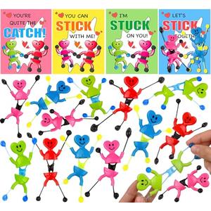 28 Pack Kid Valentiens Day Cards with Heart Shape Sticky Toys Wall Climbing Men, Valentines Day Gifts for Kids Classroom School Valentines for Kids Class Valentines Exchange Gifts Cards Party Favors