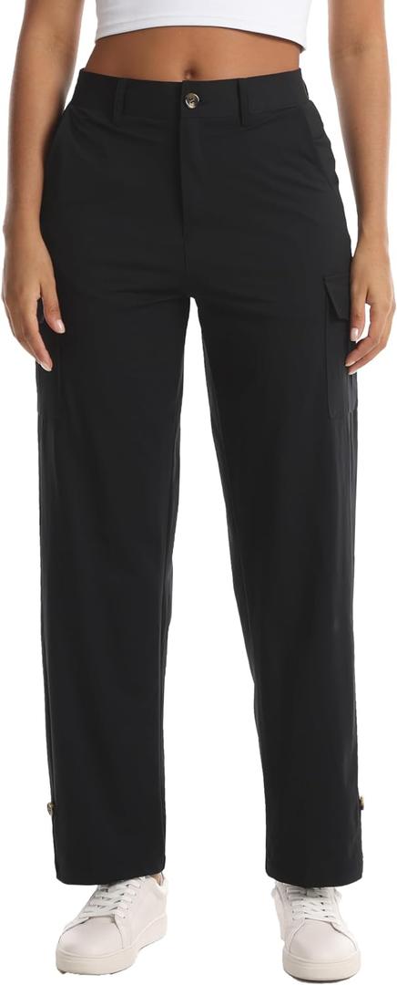Women's Lightweight Hiking Joggers with Pockets - Breathable Athletic Cargo Pants for Work Golf Lounging Travel (Black), XS
