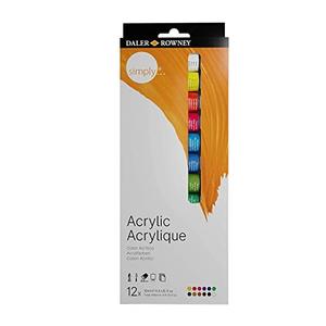 Daler Rowney Simply Acrylic Paint Set - 8 Acrylic Paint Tubes for Student Artists of all Ages - Vibrant Smooth Acrylic Paint Colors - 12ml Acrylic Paints for Canvas Paper and More