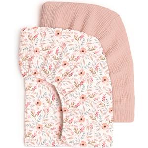 lulumoon Fitted Crib Sheets 2-Pack: Soft Muslin Cotton for Standard Crib - Boho Floral Print for Baby Girls Nursery Bedding & Gift (Pink & Flower)