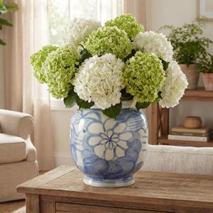 Blue and White Flower Vase 10 Inch Hand Painted Porcelain Table Vase with Chinoiserie Floral Pattern for Living Room Bookshelf Fireplace Table Decoration