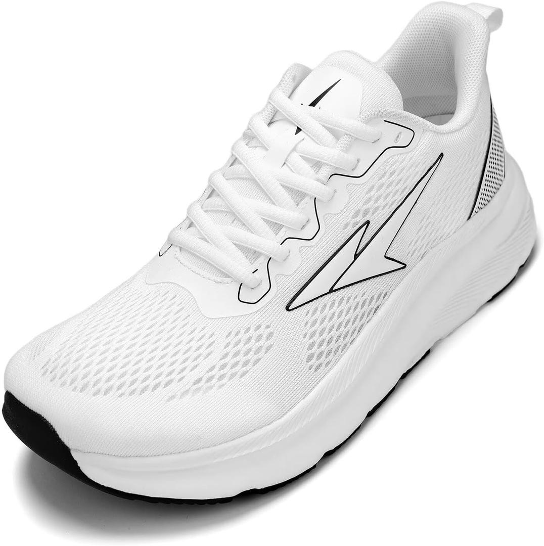 Pozvnn Mens Wide Walking Shoes Soft Sole Non Slip Running Comfortable Tennis Breathable Athletic Gym Workout Sport Sneakers (6.5 Wide, 1 White)