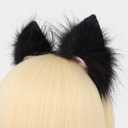 HAOAN Handmade Faux Fur Animal Cat Ears Headband Furry Fox Wolf Hairhoop Headwear Costume Accessory (Black)