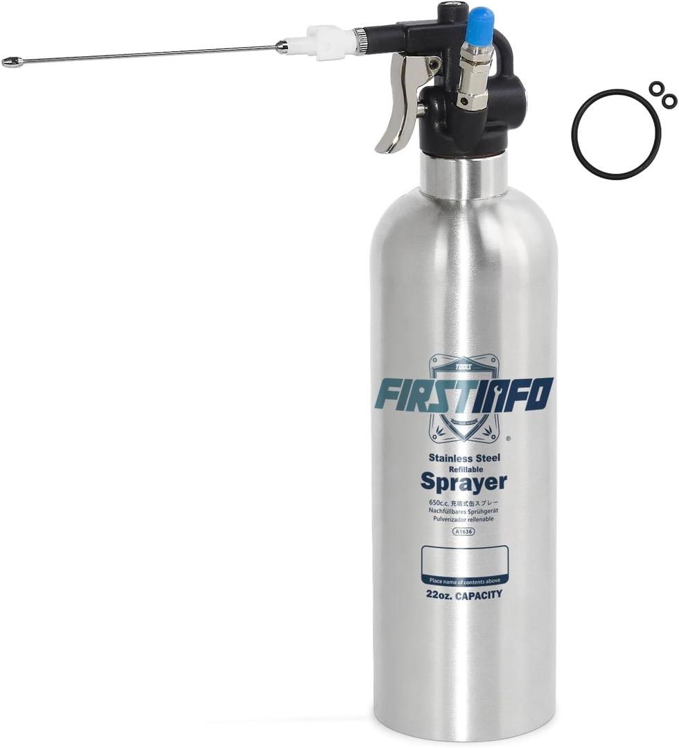 FIRSTINFO A1636 Patented Max. Pressure 110 psi / 650ml Stainless Steel Canister Aerosol Refillable Fluid Spray Can/Pneumatic Compressed Air Sprayer