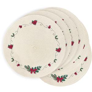 LaneVines Christmas Placemats Set of 6 Round Placemats Christmas, Embroidered Table Place mats, Holiday Decorations for Kitchen Dining Table Mats Plate Chargers