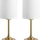 Touch Control Cordlss Table Lamp, USB-C Rechargeable Lamp with Stepless Dimming, 4000mAh Battery Operated Vintage Bedside Lamp for Bedroom, Living Room, Night Light & Emergency Lighting, Brass, 2 Pack