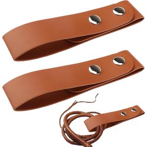 2 Pcs Cowhide Leather Whip Holster, Authentic Full Grain Belt Holder for Bullwhip, Handmade Western Style Holster Loop for Horse Riding, Costume and Daily Use, Brown