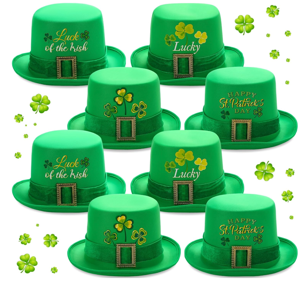 12 Pieces St. Patrick's Day Hats Fabric Large Shamrocks Lucky Leprechauns Hat with Buckle for Irish Green Costume Accessories
