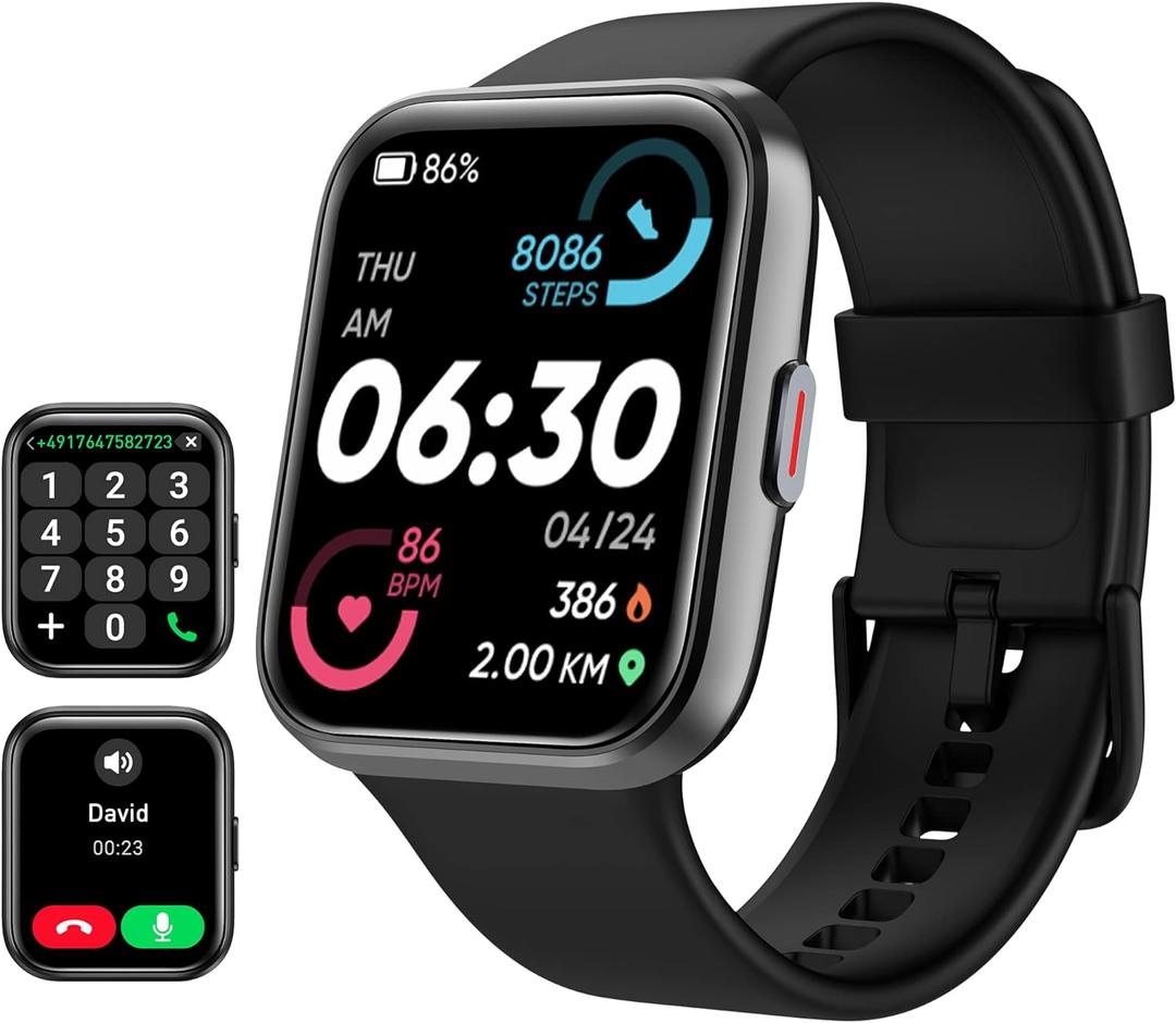 Tensky Smart Watch for Men/Women Android & iPhone, Alexa Built-in, 1.8" Touch Screen Fitness Tracker with Answer/Make Calls, 3ATM Waterproof Heart Rate/Sleep/SpO2 Monitor, Pedometer, 100+ Sport Modes (Black)