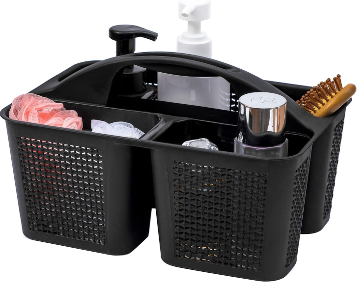 UUJOLY Plastic Portable Shower Caddy Basket , Cleaning Shower Basket with Handle Compartments Storage Basket Organizer for Bathroom Kitchen College Dorm Sink, Black