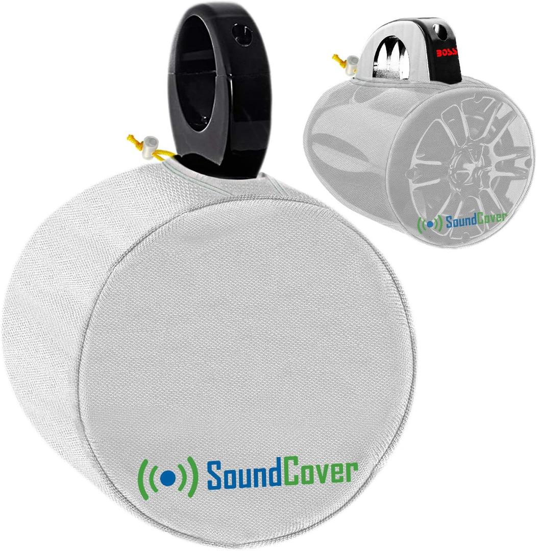 White Waterproof 600D Marine Wake Tower Speaker Covers  Small (H 7.9" x W 7.9" x D 8.3")  Weather-Resistant Covers for Compact Marine and ATV Speakers