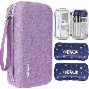 suzamed Insulin Cooler Travel Case,EVA Insulation Travel Medicine Kit with 2 Ice Packs for Diabetes Care,Insulin Pen and Other Diabetic Supplies (Purple)
