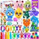 107Pcs Party Favors for Kids, Bulk Fidget Toy Pack, Prizes Box Toys for Kids Classroom, Treasure Box Toys Goodie Bag Pinata Stuffers for Kid 4-8, Birthday Gift, Classroom Prizes, Treasure Chest