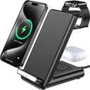 Wireless Charging Station,3 in 1 Wireless Charging Stand Made for Apple Watch Ultra 10 9 8 7 6 SE 5 4 3,Fast Wireless Charger Made for iPhone 16/15/14/13/12/11/X,for AirPods Pro(with Adapter) (Black)