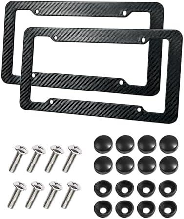 SCUARI 2PCS License Plate Frames,License Plate Cover,Car Accessories Carbon Fiber License Plate Frame,Licence Plate Frame Holder with Fasteners and Screws,Fit for Most America License Plate