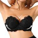 YANDW Padded Strapless Bra Push Up Add 2 Cup Supportive Bras for Women with Clear Straps Multiway Lace Balconette (Black) 38A