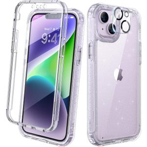 Diaclara Designed for iPhone 14 Case, Full Body Rugged Case with Built-in Touch Sensitive Anti-Scratch Screen Protector, with Camera Lens Protector for iPhone 14 6.1" (Clear Glitter)