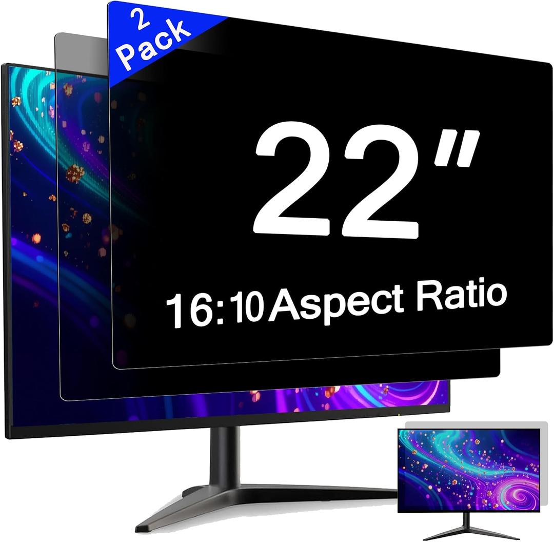 [2 Pack] 22 Inch Computer Privacy Screen for 16:10 Aspect Ratio Widescreen Monitor, Eye Protection Anti Glare Blue Light Computer Monitor Privacy Filter, Removable Anti-Scratch 22in Protector Film