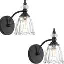 Vintage Black Wall Sconces Set of Two, Matte Black Bathroom Vanity Light Fixtures, G9 Bulbs Bathroom Sconces Set of 2, Glass Wall Lights for Bathroom, Bedroom, Hallway