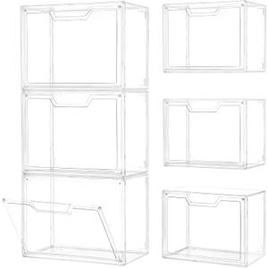 3 Pack Clear Storage Bins with Lids, Storage Containers with Magnetic Door, Stackable Acrylic Display Case for Handbags, Cosmetic, Multifunctional Storage Boxes for Dorm, Living Room, Bedroom Storage
