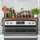 Spice Rack Shelf for Kitchen Stove, Over the Stove Shelf with 4 Level Adjustable Height, Over Stove Spice Rack with 4 Hooks, Rustic Brown + Black