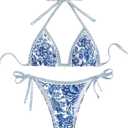 BYFINECANY Women's Floral Printed Bathing Suit Halter Paisley Summer Swimsuit Bikinis Set Blue XS