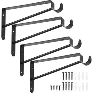Shelf and Rod Brackets, 4 Pcs Closet Shelf & Rod Brackets Wall Mounted, Heavy Duty Closet Shelf Closet Bracket with Rods Holder, Closet Shelves Supports with Screws, Black (8 inches)