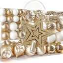 149ct Christmas Ball Ornaments - Shatterproof Xmas Tree Decorations with 36 Hooks, Hanging Baubles for Holiday Party, Home Decor, Wreath & Garland (Champagne & White)