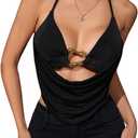 MakeMeChic Women's Cowl Neck Halter Rave Tops Y2k Backless Open Back Going Out Tops (Black)