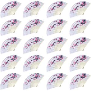 LYART 20PCS Delicate Cherry Blossom Design Silk Folding Hand Fan Wedding Favors Gifts,Fan Girls, Ladies, Church Wedding Gift, Party Favors, DIY Decoration Music Festival, Party, Parade