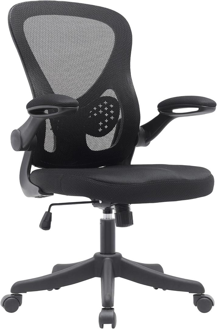 Ergonomic Office Chair with Mesh Back Rest Lumbar Support Flip Up Arms and Swivel, Mid-Back Task Home Office Chair