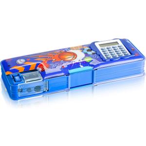 Henoyso Multifunctional Pencil Box for Boys Basketball Pencil Case with Calculator and Sharpener Cool Cute Pencilcase School Supplies Essentials Christmas Birthday Gift Present for Kids Teen