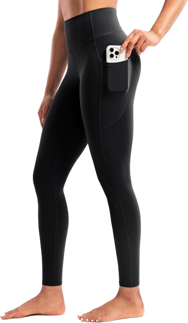 POSHDIVAH Creamluxe Yoga Leggings with Pockets for Women 25"/28" High Waisted Gym Workout Lounge Pants (XX-Small, Black)