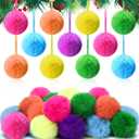 ShinyRelief 48 Pcs 3.1 Inch Neon Furry Christmas Balls Ornaments Faux Fur Pom Poms Balls Christmas Tree Round Hanging Decoration for Party Supplies Holiday Office Fireplace Mantel Home Wall Decor