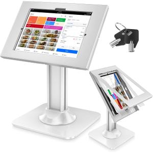 AboveTEK Anti-Theft iPad Kiosk Stand, POS iPad Security Stands, Aluminum Locking Tablet Stand with Heavy Duty Base, 360° Swivel & 75° Tilt, Retail Desk Mount for Business & Commercial Use (White)