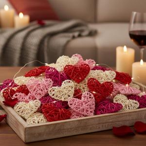 Geosar 24 Pcs Heart Shaped Rattan Balls Mother's Day Bowl Vase Fillers Potpo 4 Colors for Wedding DIY Table Craft Centerpieces Home Decor(4 Inch,Rattan)