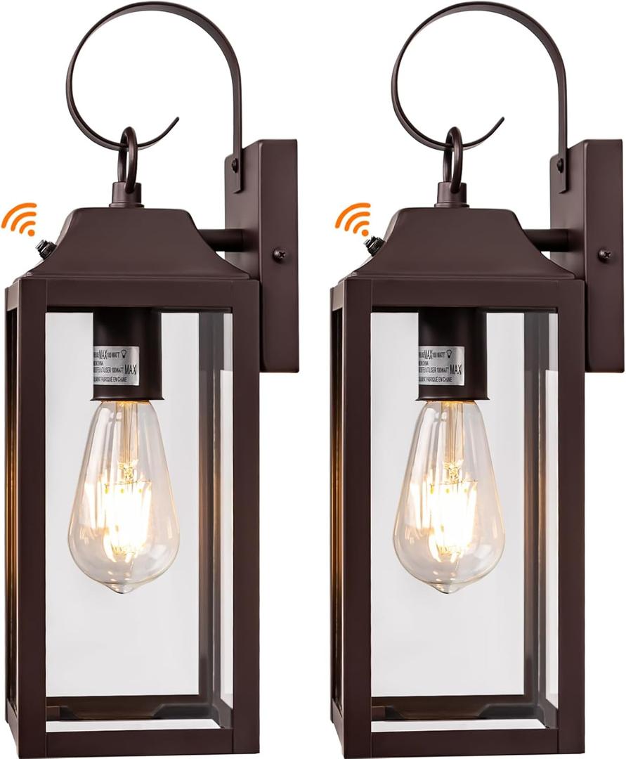 Yolsunes Dusk to Dawn Wall Lights 2 Pack, Oil Rubbed Bronze Outdoor Light Fixtures Wall Mount, 15 Inch Exterior Wall Sconces Waterproof, Large Outside Lights for House, Modern Wall Lanterns Brown