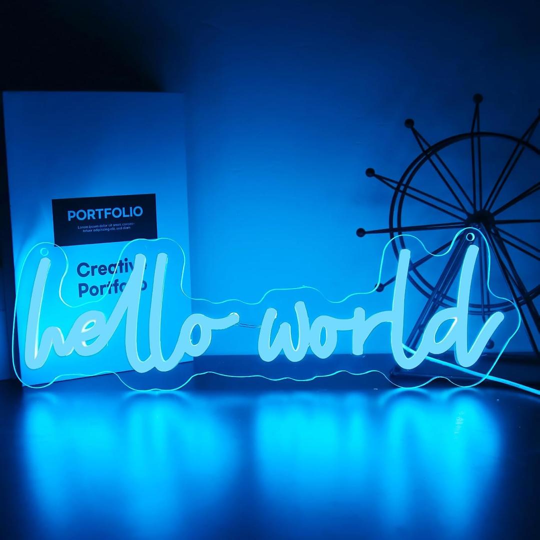 Hello World Neon Sign,LED Neon Light Up Sign for Wall Art Decor，Gift for Newborns,Neon Lights for Wall Decor Led Light Up Sign for Bedroom Party，Church