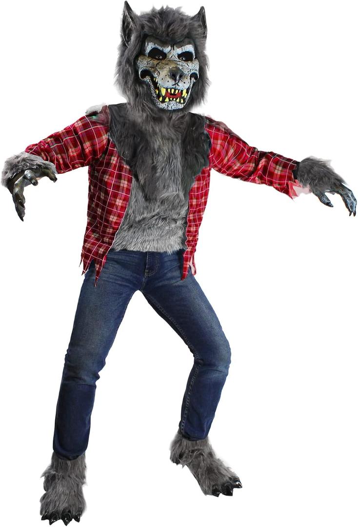 Spooktacular Creations Boy Howling Werewolf Costume with Mask, Halloween Costume for Kids, Wolf Outfit Kids (Small (5-7yrs), Red)
