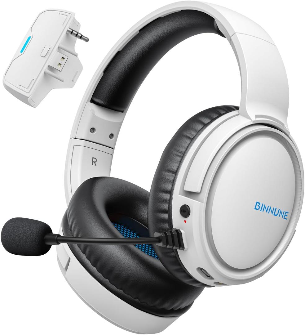 BINNUNE Xbox Wireless Gaming Headset with Mic, Lightweight Over-Ear Comfort for Long Gaming Sessions, Low Latency Wireless + Bluetooth, Flip-to-Mute Noise Cancelling Mic, 50mm Drivers, 40H Battery (White)