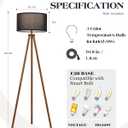 ELYONA Wood Tripod Floor Lamp Modern Standing Lamp with Black Drum Shade, Industrial Tall Reading Lamp for Office Living Room Bedroom, ETL Listed Walnut & Black, 3 Color Temperatures LED Bulb Include, Walnut Black