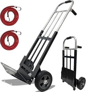 800 LB Dolly Cart with 8" Solid Rubber Wheels,Heavy Duty Folding Hand Truck Dolly withBungee Cords, Compact Foldable Alloy SteelDesign for Warehouses, Homes, Offices, andSmall Business