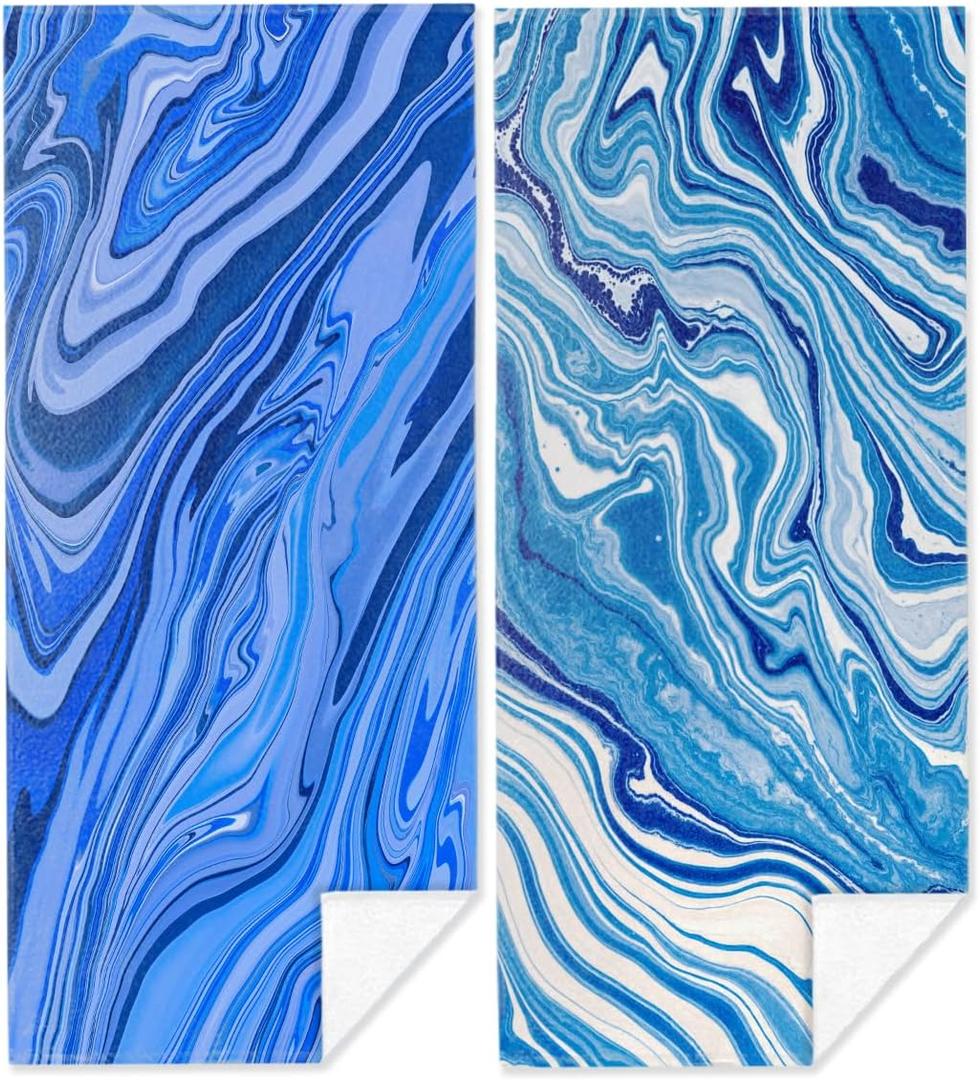 2 Pack Ocean Waves Sea Microfiber Lightweight Beach Towel Quick Dry Soft Towels for Swimming Pool Camping Beach Accessories Cruise Vacation Necessities for Bathroom Pool Camping Travel 32x71 inch