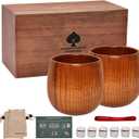 Wooden Whiskey Glasses Set of 2  Durable Bourbon Glass for Men, Insulated Old Fashioned Glass  Whiskey Gifts for Husband, Dad, Brother  Birthday, Christmas, Fathers Day, Retirement