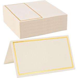 50 Pack Place Cards for Table Setting with Gold Foil Border Table Tent Cards for Seating Perfect for Weddings, Dinner Parties, Banquets, 2” x 3.5”