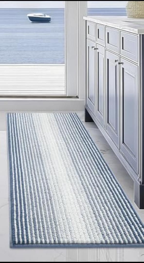 BSICPRO Bathroom Rug Thick Absorbent Chenille Non Slip, Soft Shaggy Floor Mat Machine Washable (Fog Blue, 20" x 47")