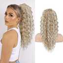 SEIKEA Ponytail Extension, PT005 Isabella 18" Long Bohemian Curly Drawstring Ponytail Light Fluffy Multi Layered Clip in Hair Extensions Ponytail Natural Soft Synthetic Hairpiece Blonde/White Blonde