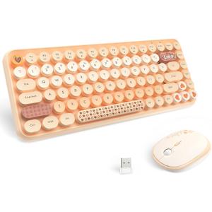 LexonElec 308i Color Gradient Wireless Keyboard and Mouse Set, Retro Typewriter Keyboard with Cute Theme Round Keycaps for Mac/Windows/PC/Laptop(Milk Tea)