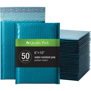 Quality Park Bubble Mailers, 6 x 9 Inch, Blue Poly Mailers, Padded Envelopes, Shipping Envelopes, Water Resistant, Self Seal, 50 Per Box (QUA85862)
